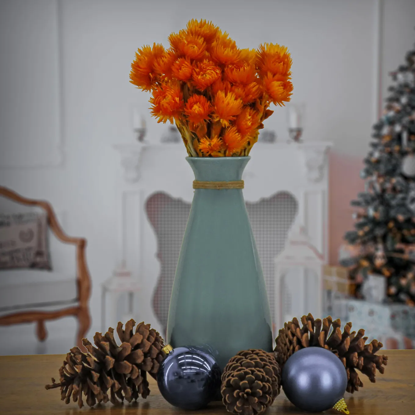 16 in. Spring Dried Orange Capeblumen Flowers Bouquet