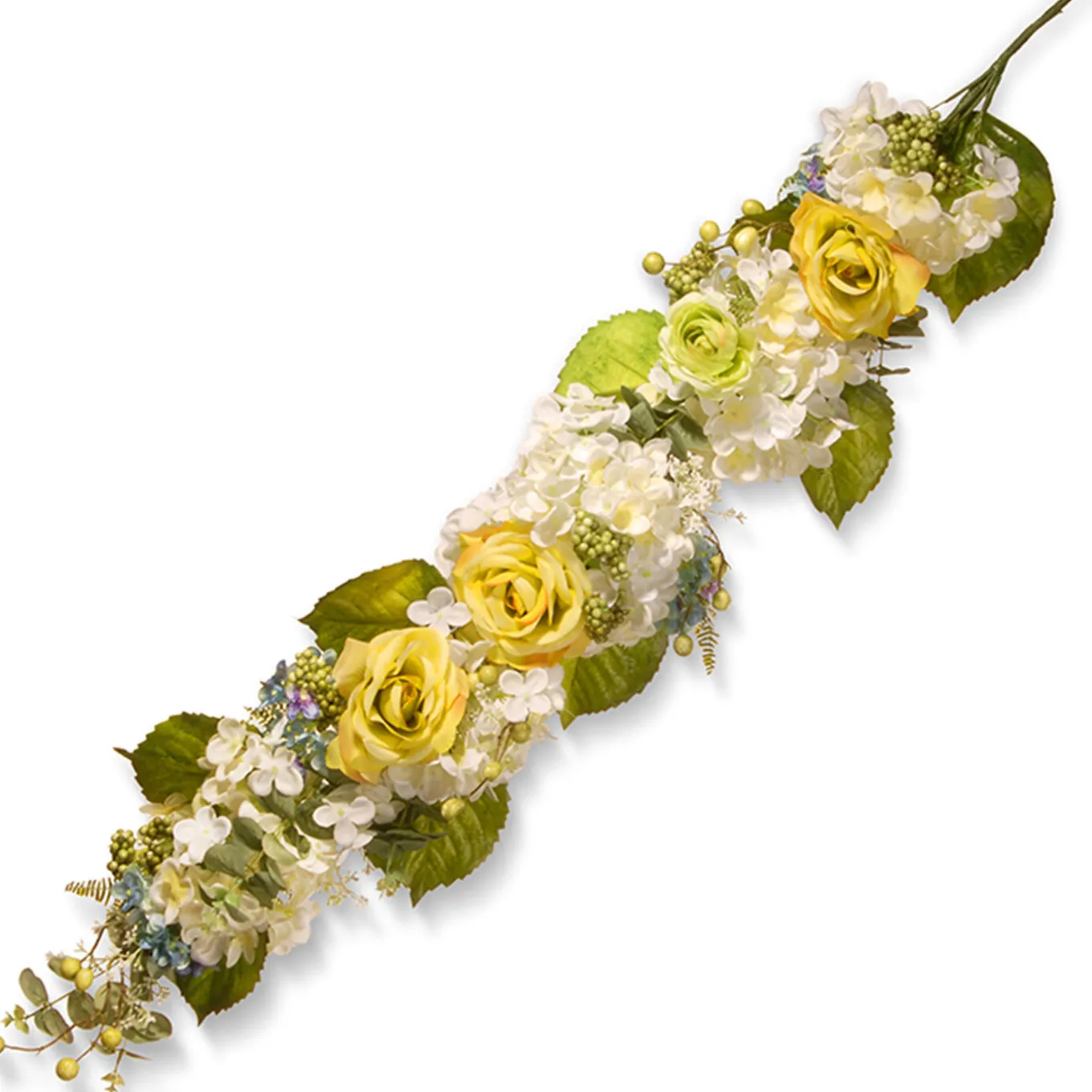 48 in. Spring Floral Wall Décor with Yellow Roses, White Hydrangeas, Berry Clusters