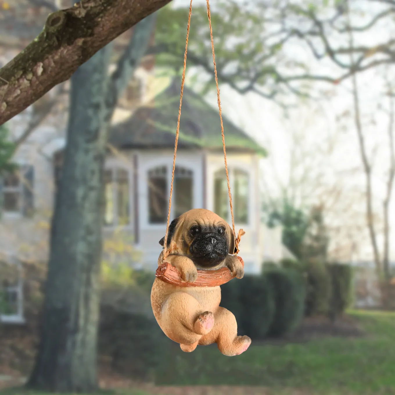 5 in. Spring Hanging Wall Decoratio with Pug Puppy on Wooden Branch