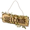 21 in. Spring Hanging Welcome Sign, Lightweight Wooden Construction with Leafy Vine Trim