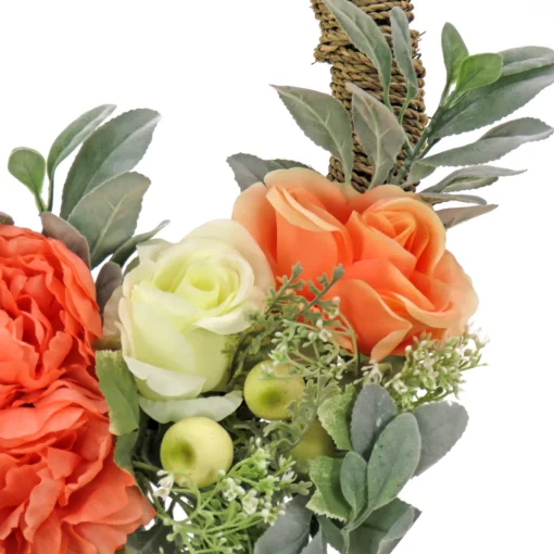 20 in. Spring Hoop Wreath with Peony, Rose, and Lamb's Ear Flower Blooms