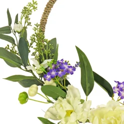 18 in. Spring Hoop Wreath with Peony Flower Blooms, Mini Blossoms, and Flowing Green Stems