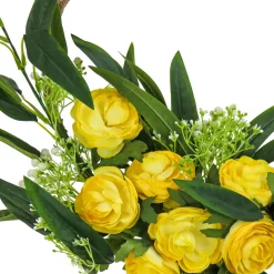 16 in. Spring Hoop Wreath with Buttercup Blooms, Baby’s Breath, and Flowing Green Stems