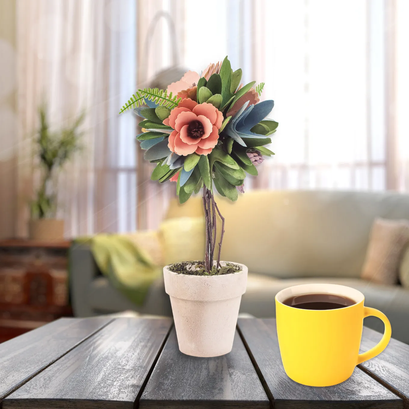 12 in. Spring Multicolor Floral Topiary Decor