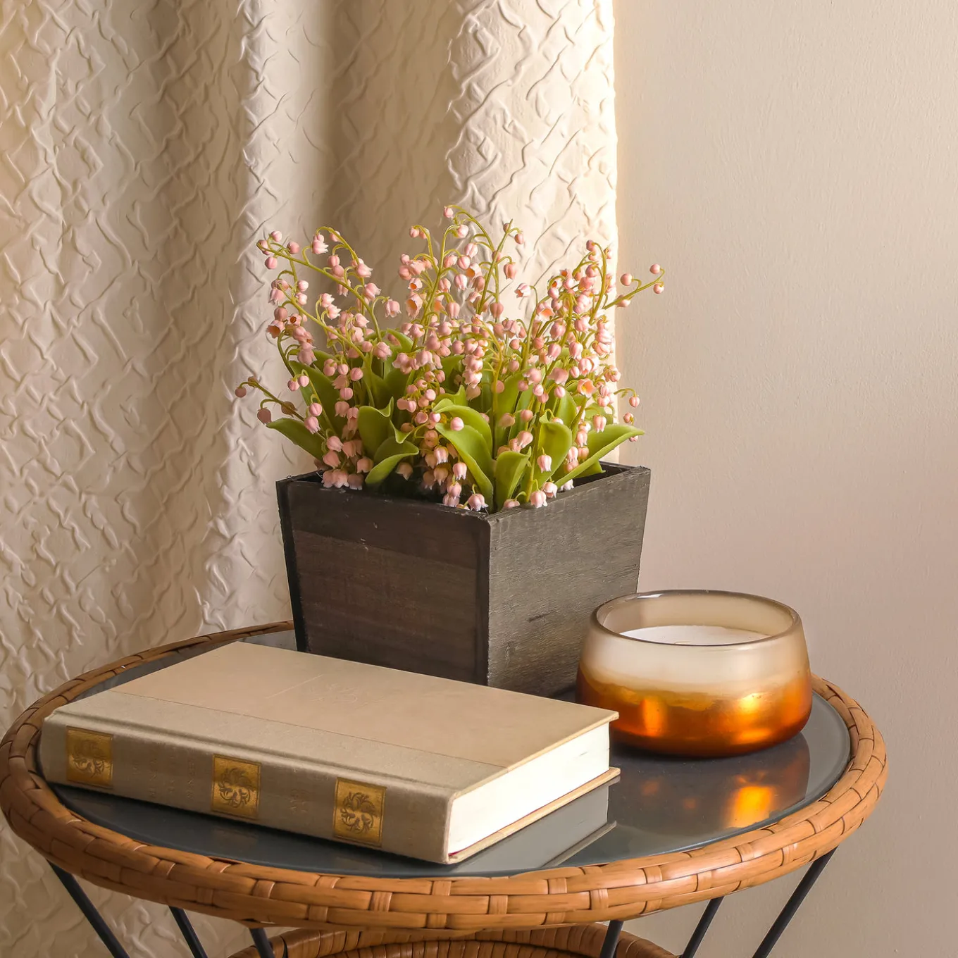 10 in. Spring Pink Lily-of-the-Valley Flowers in Wood Box