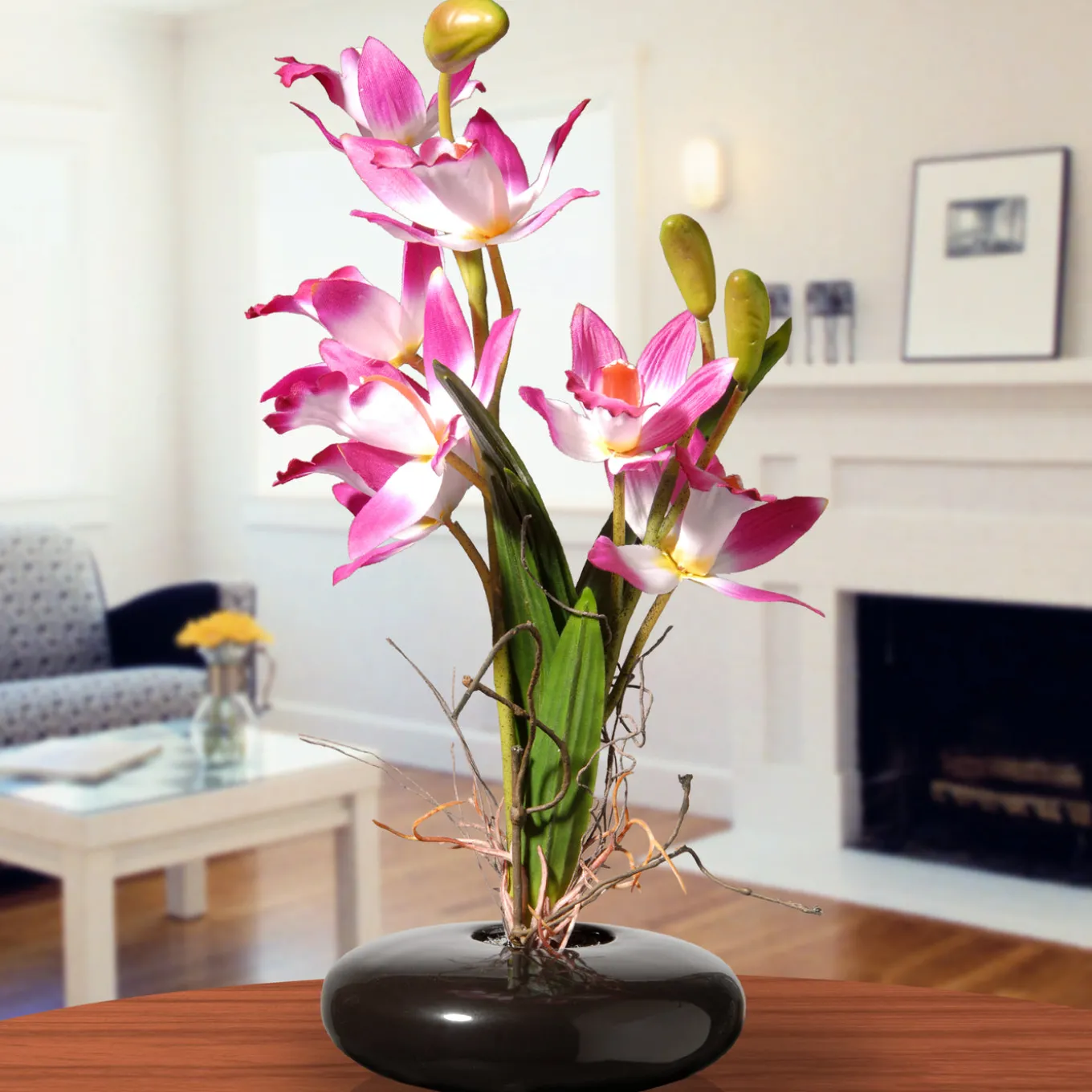 10 in. Spring Pink Orchids Flower Pot