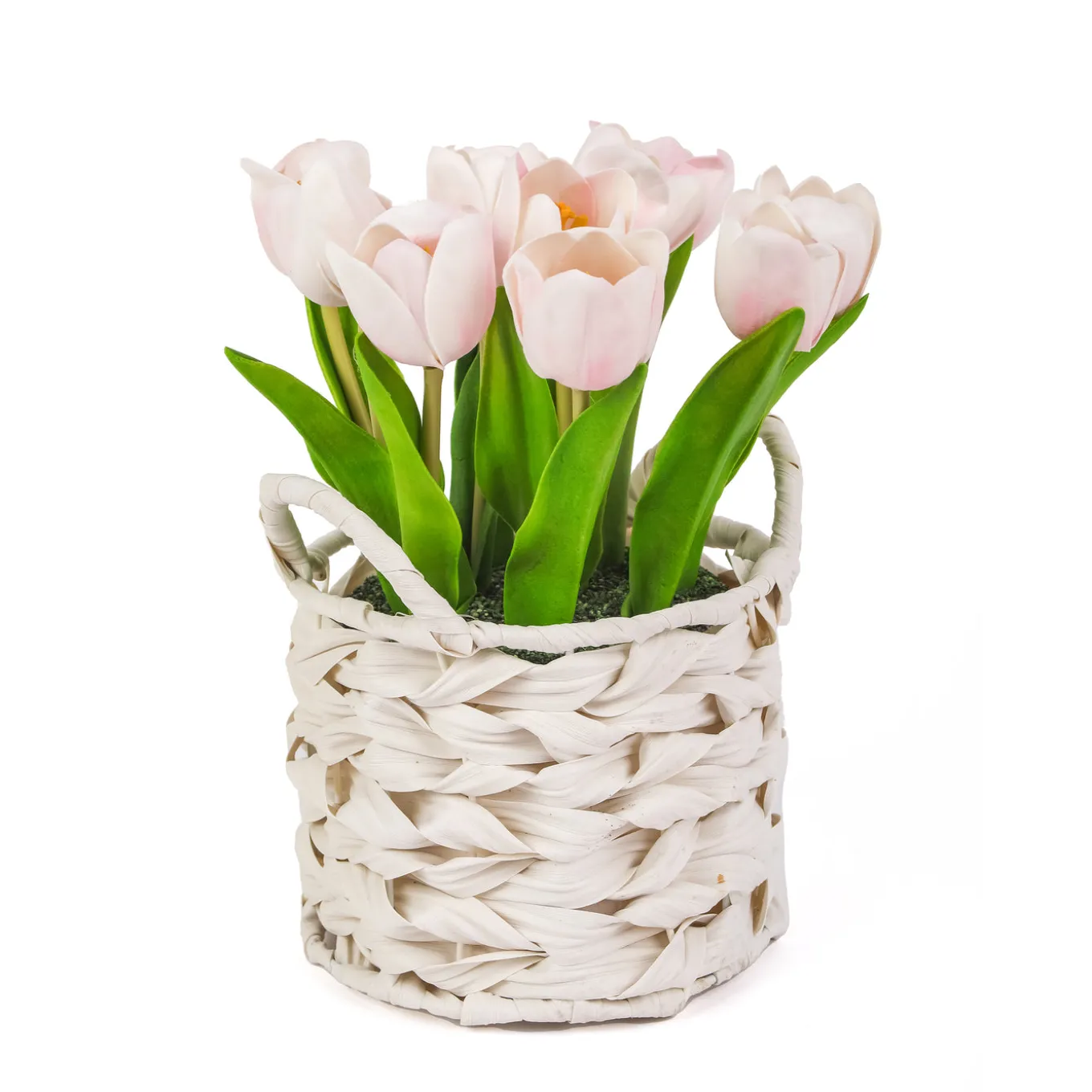 10 in. Spring Pink Tulip Bouquet in White Basket