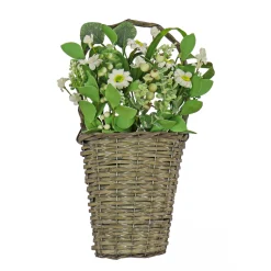 18 in. Spring Wall Hanging Baske with Daisy Flowers, Berries, Leafy Greens