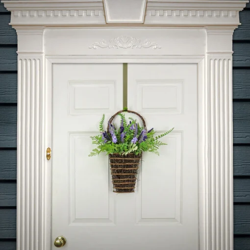 20 in. Spring Wall Hanging Basket with Astilbe Flowers, Ferns, Leafy Greens