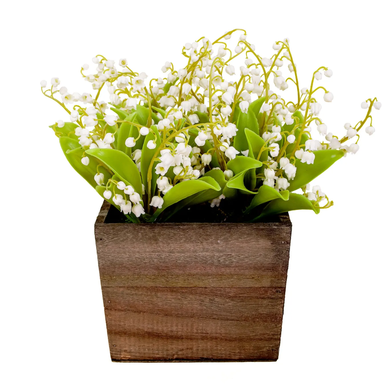 10 in. Spring White Lily-of-the-Valley Flowers in Wood Box