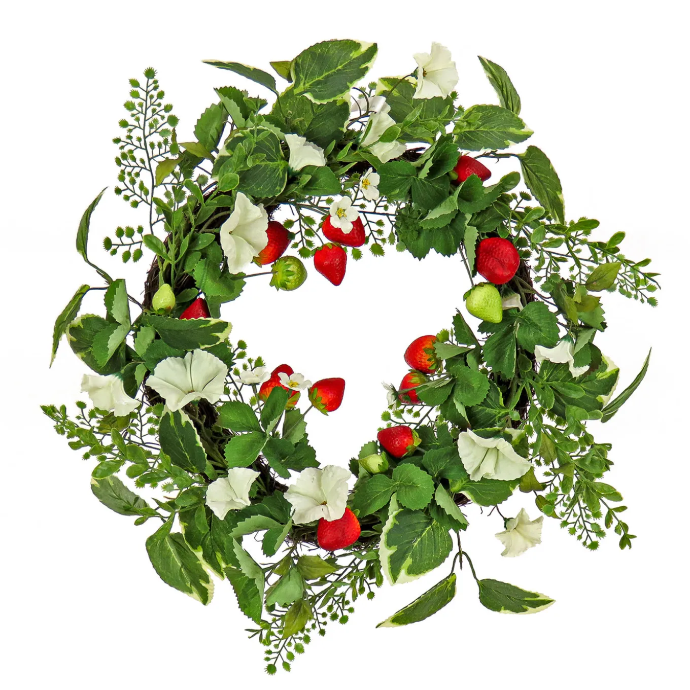 22 in. Spring Wreath with Strawberries, Petunia Blooms, and Leafy Greens