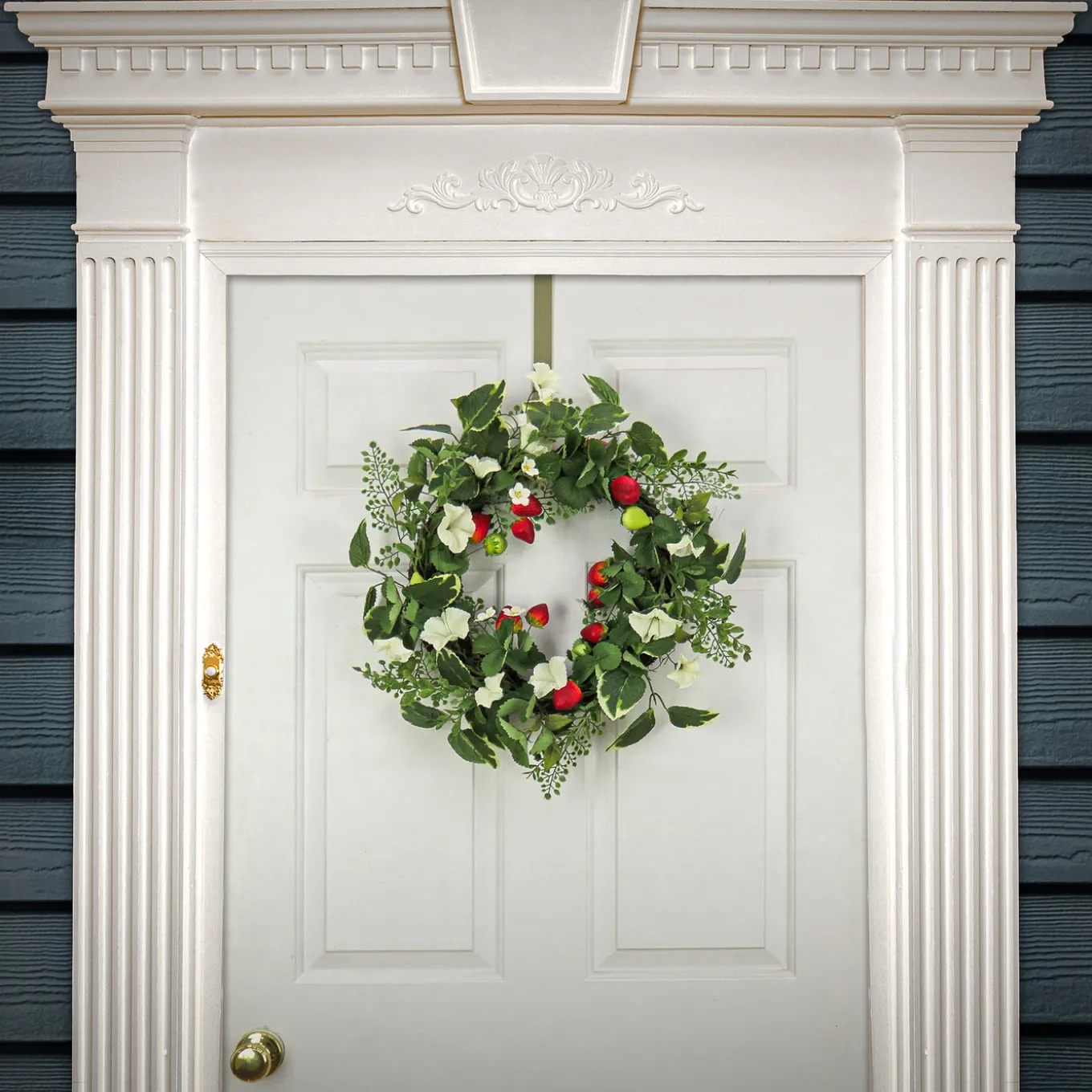 22 in. Spring Wreath with Strawberries, Petunia Blooms, and Leafy Greens