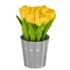 9 in. Spring Yellow Tulip Bouquet in Metal Pot