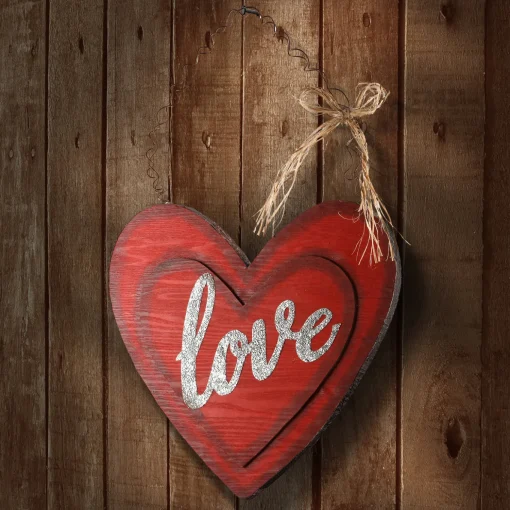 14 in. Valentine's Wooden Heart Hanging Decoration