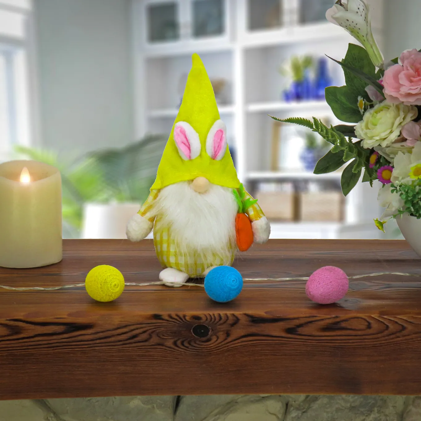 11 in. Yellow Easter Bunny Gnome Table Decoration