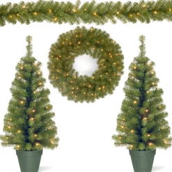 Evergreen Assortment with 2 Entrance Trees, 1 Wreath, 1 Garland