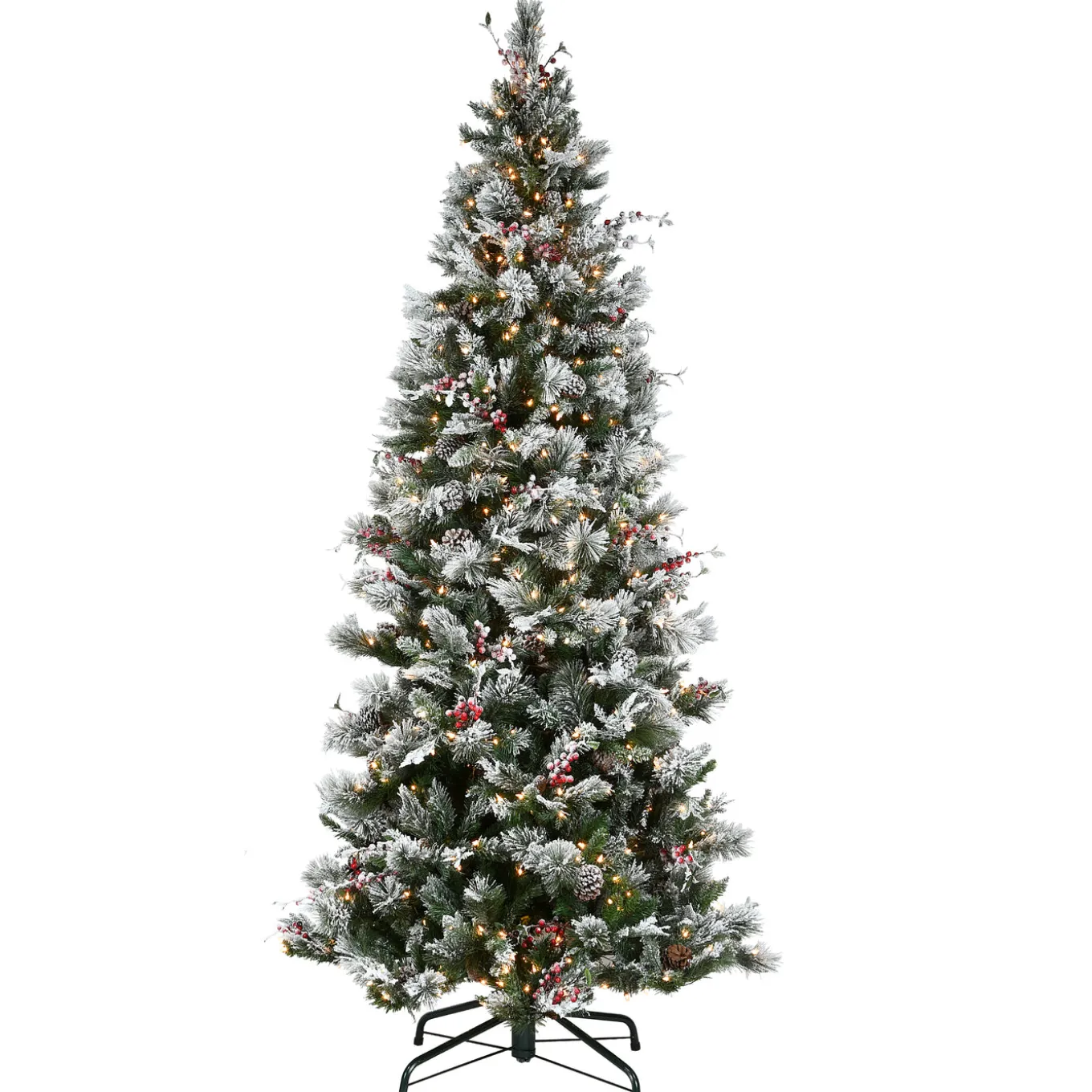 9ft. Pre-Lit Snowy Bedford Pine Hinged Tree with PowerConnect Clear Lights
