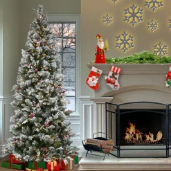 9ft. Pre-Lit Snowy Bedford Pine Hinged Tree with PowerConnect Clear Lights