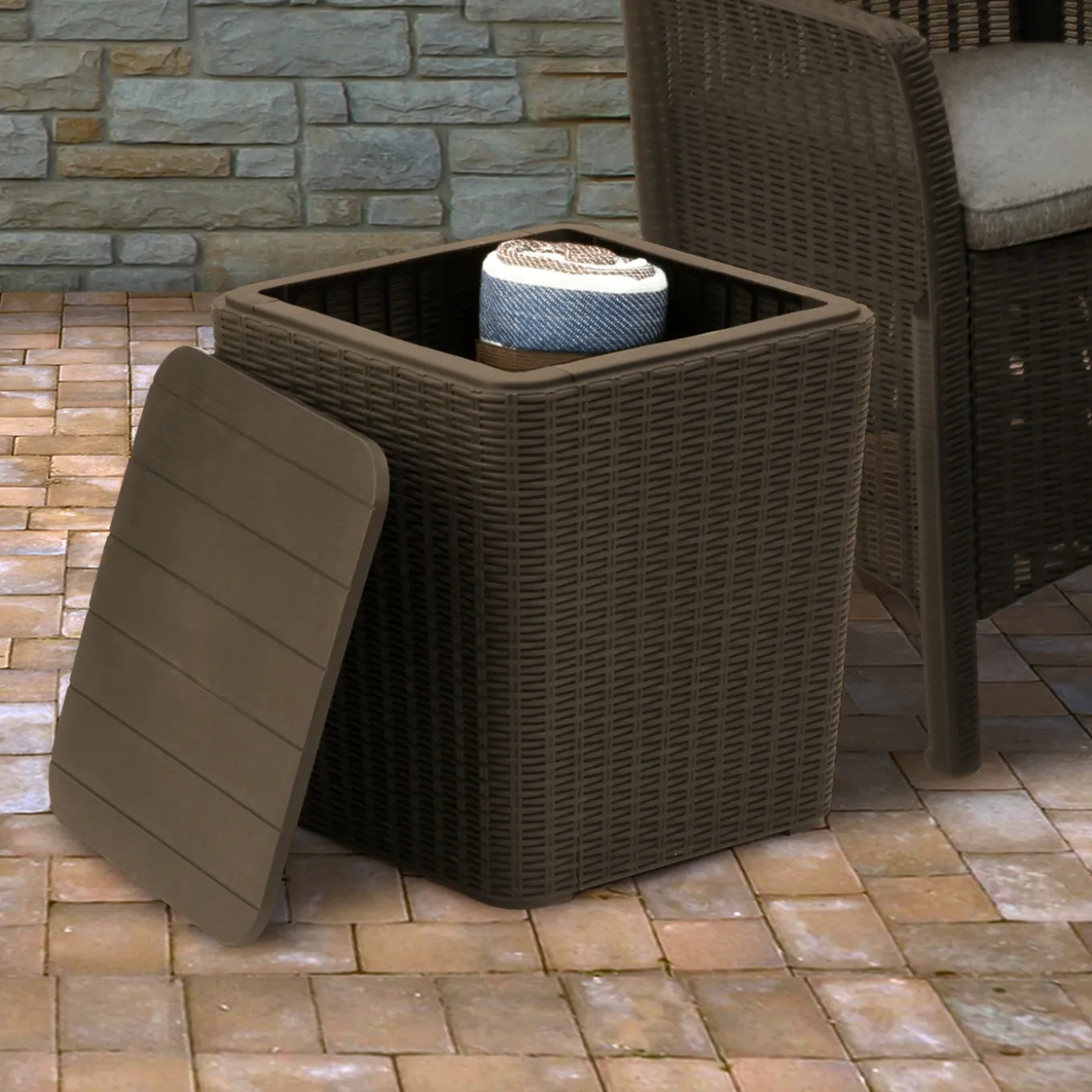43L Capacity Arendal Collection Wicker Texture All-Weather Storage Box