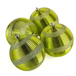 4-Piece Shatterproof Swirling Lime Green Ornaments