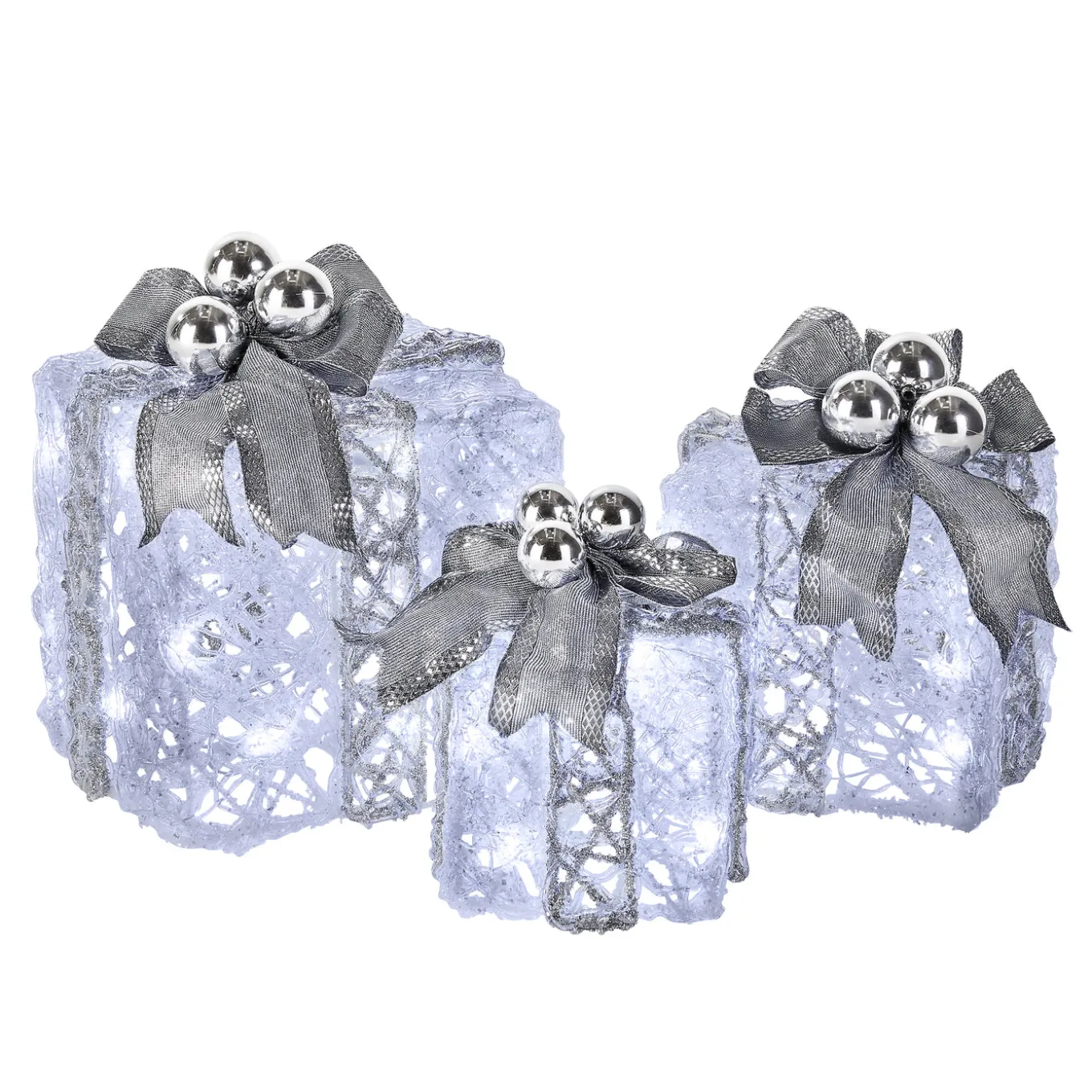 Pre-Lit Decorated White Gift Box Assortment