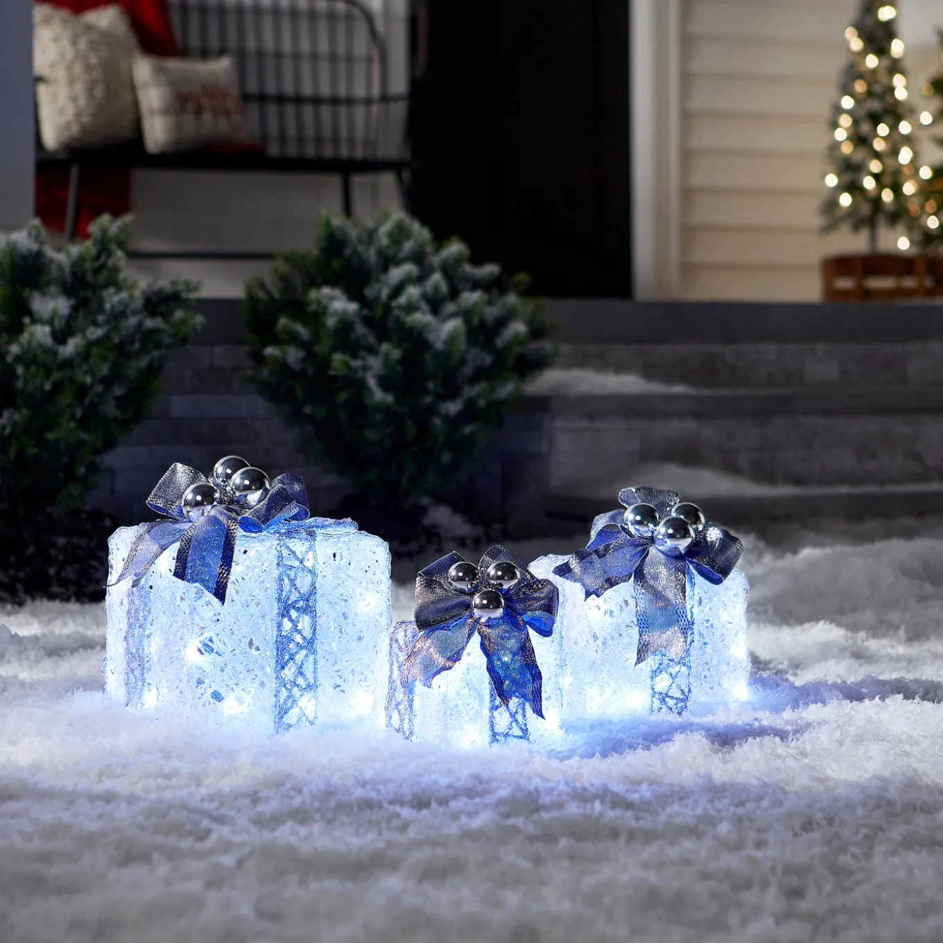 Pre-Lit Decorated White Gift Box Assortment