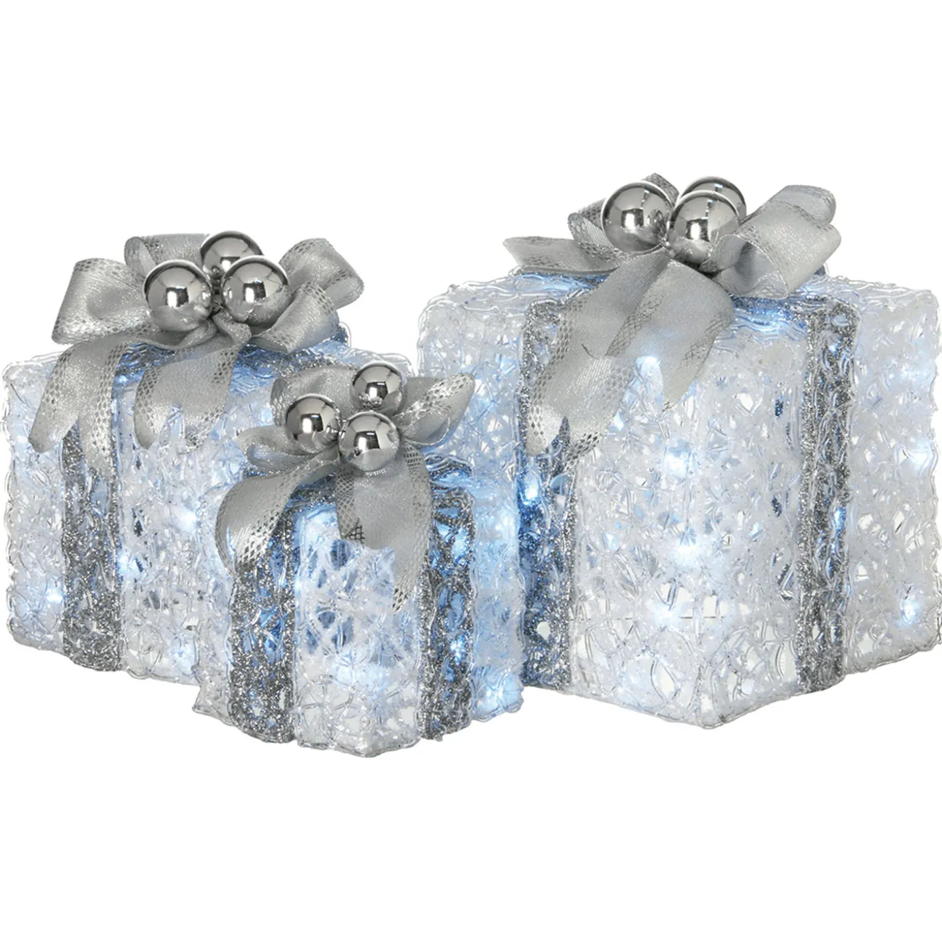 Pre-Lit Decorated White Gift Box Assortment