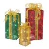 Pre-Lit Multicolor Gift Boxes, Set of Three, White Lights