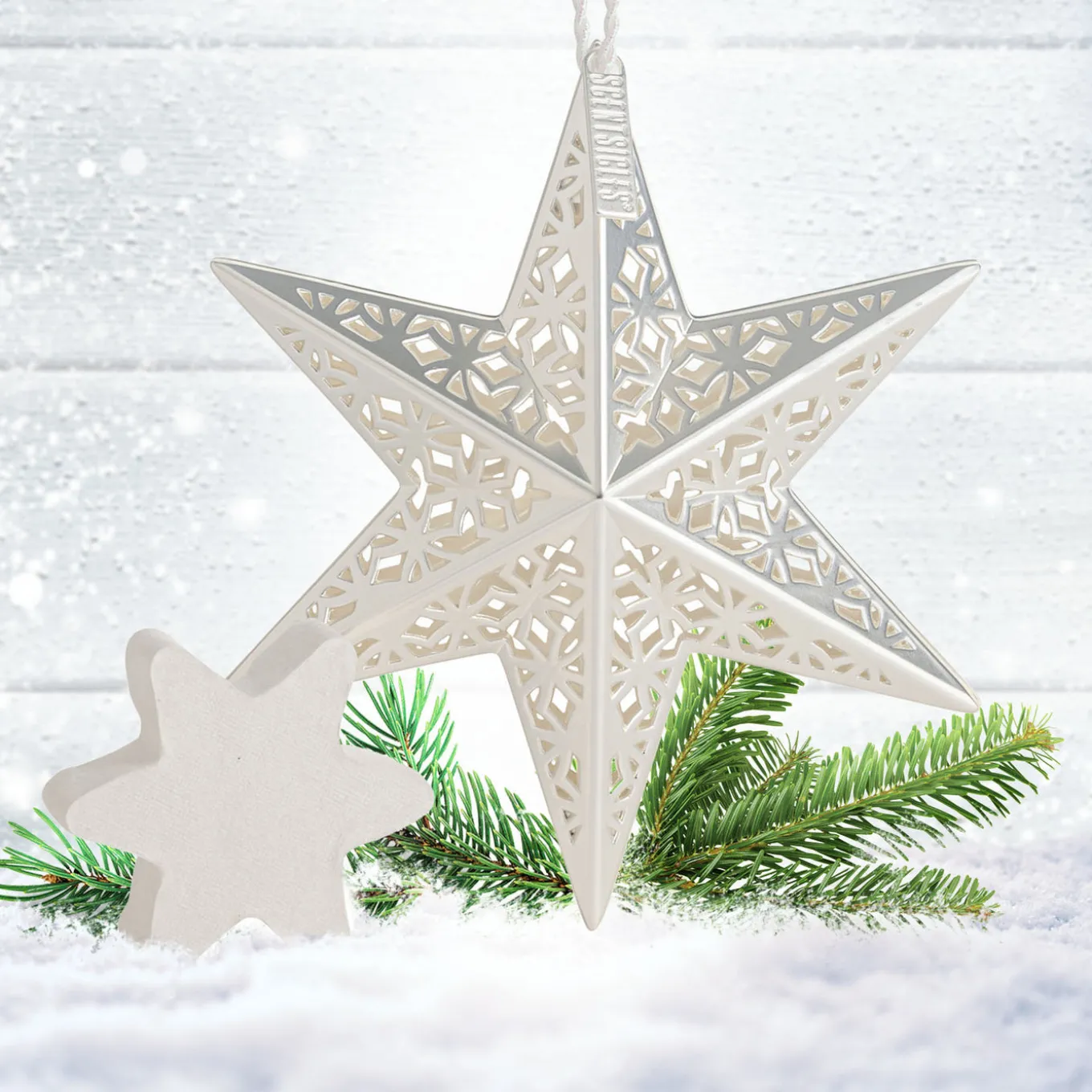 Scentsicles Decorative Ornament, Metal White Star, White Winter Fir with Refill