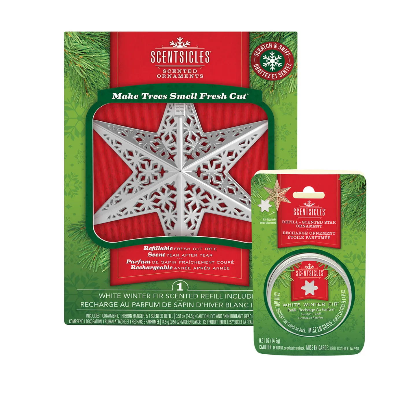 Scentsicles Decorative Ornament, Metal White Star, White Winter Fir with Refill
