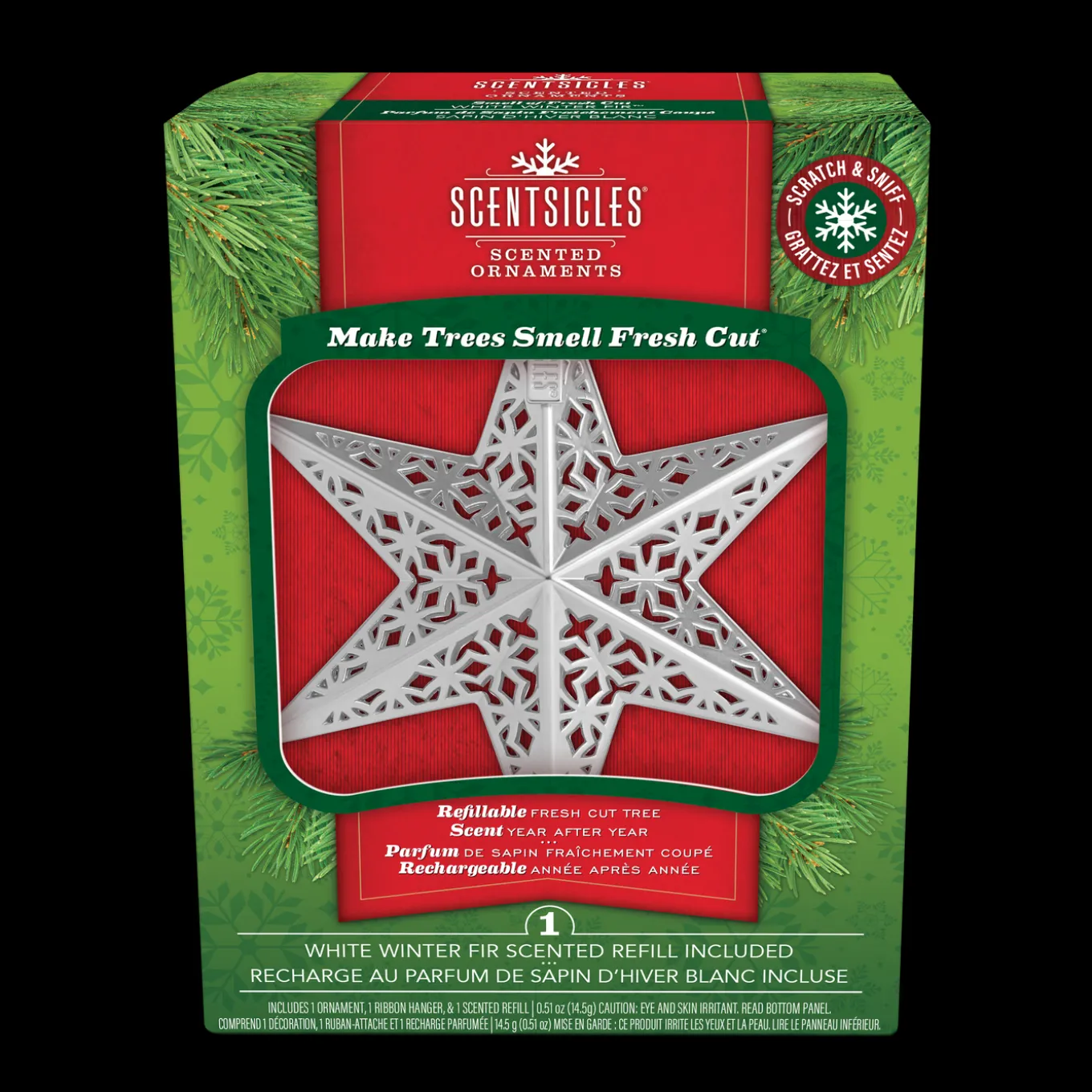 Scentsicles Decorative Ornament, Metal White Star, White Winter Fir with Refill