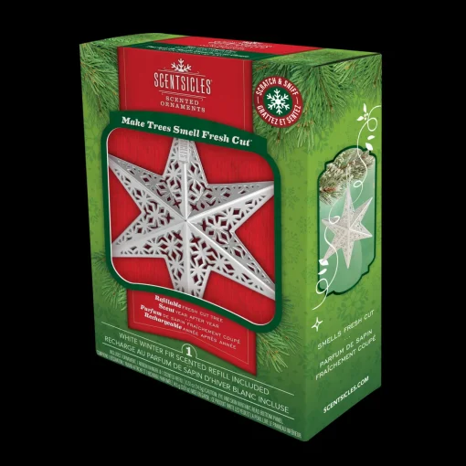 Scentsicles Decorative Ornament, Metal White Star, White Winter Fir with Refill