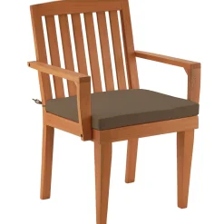 24x26x37 in. Eucalyptus Grandis Wood Dining Armchair, Natural Color with Chocolate Cushion and Polyester Pad